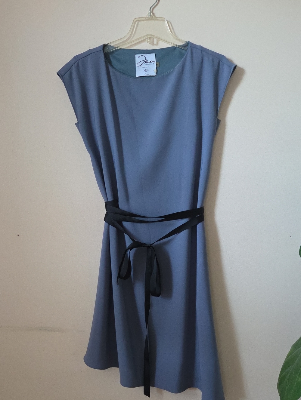 Joules Slate Blue Midi Dress with Black Waist Tie